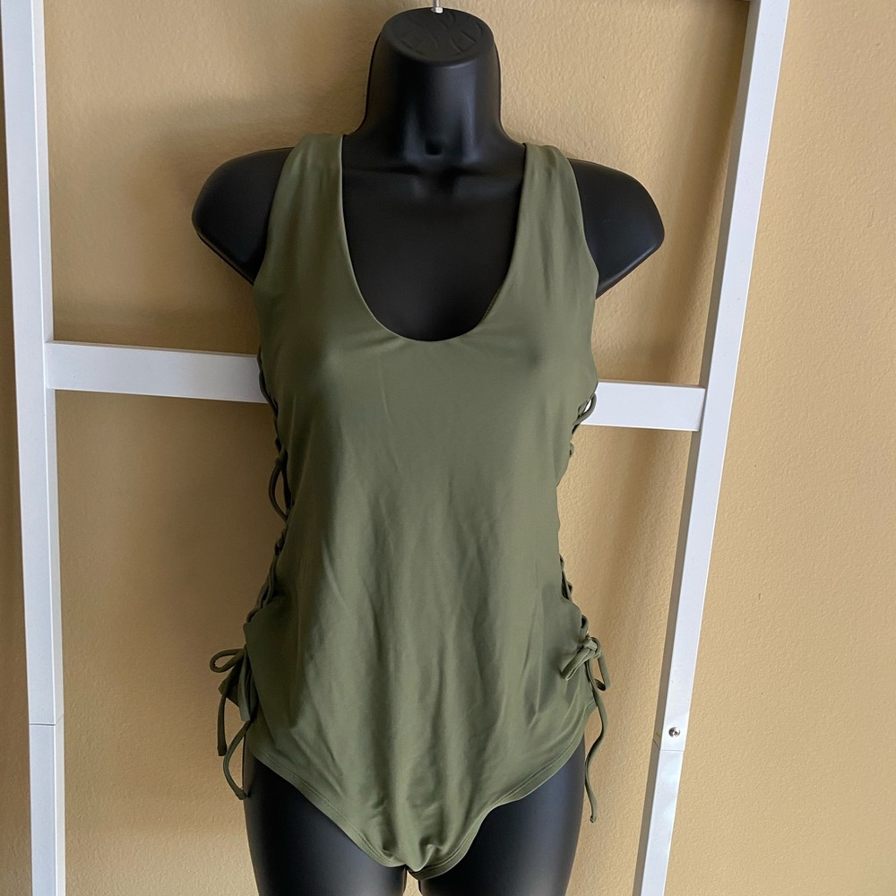 Olive One Piece Swimsuit - lace up sides